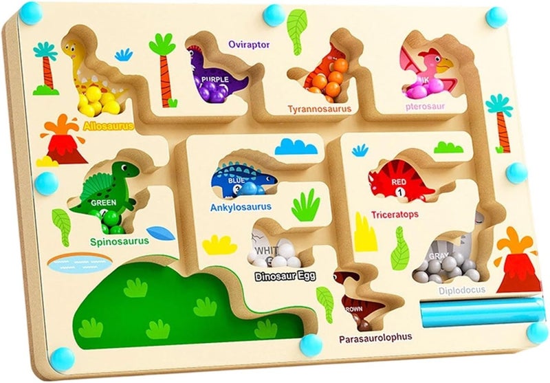 New Dinosaur Pearl Color Sorting Game Wooden Number Mazes Sensory Play Toy - Image 1