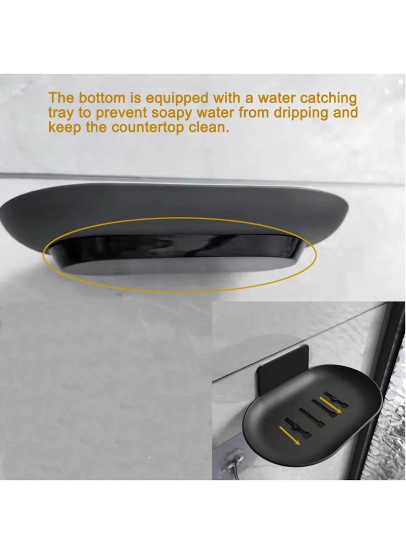 SOLARAE 2 Pcs Self-Adhesive Bar Soap Dishes for Shower - Wall Mounted Soap Savers with Water Catch Tray - Soap Dish Holders for Bathroom and Kitchen (Black) - Image 2
