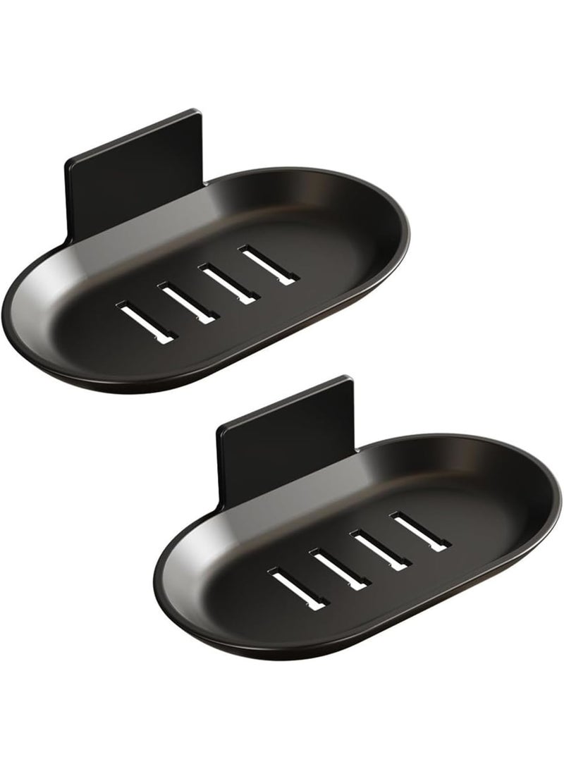 SOLARAE 2 Pcs Self-Adhesive Bar Soap Dishes for Shower - Wall Mounted Soap Savers with Water Catch Tray - Soap Dish Holders for Bathroom and Kitchen (Black) - Image 1