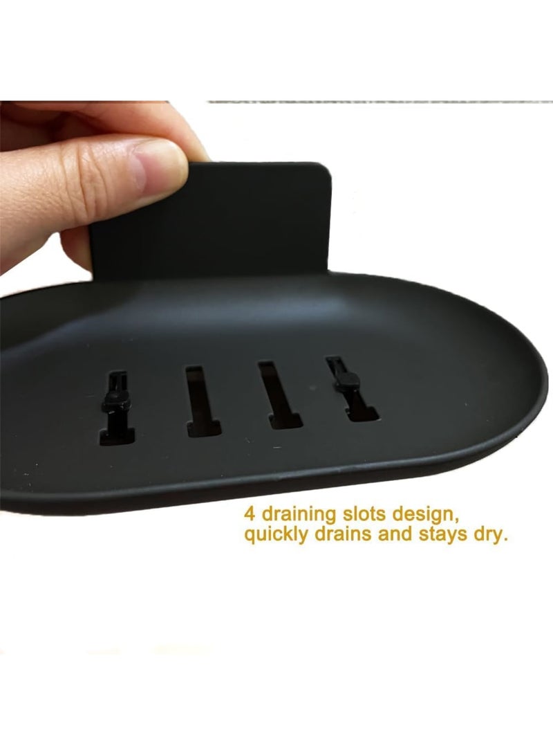 SOLARAE 2 Pcs Self-Adhesive Bar Soap Dishes for Shower - Wall Mounted Soap Savers with Water Catch Tray - Soap Dish Holders for Bathroom and Kitchen (Black) - Image 4