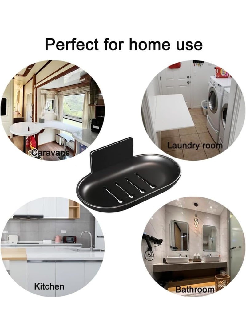 SOLARAE 2 Pcs Self-Adhesive Bar Soap Dishes for Shower - Wall Mounted Soap Savers with Water Catch Tray - Soap Dish Holders for Bathroom and Kitchen (Black) - Image 3
