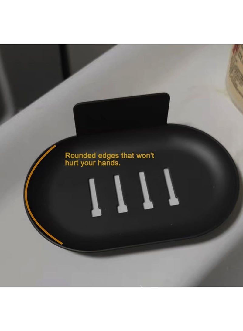 SOLARAE 2 Pcs Self-Adhesive Bar Soap Dishes for Shower - Wall Mounted Soap Savers with Water Catch Tray - Soap Dish Holders for Bathroom and Kitchen (Black) - Image 5