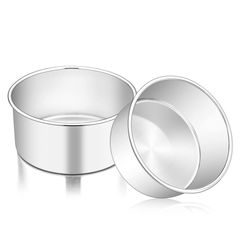 TeamFar 6 Inch Cake Pan 6 x 3 Deep Round Cake Pan Tier Baking Tins Set Stainless Steel For Baking Steaming Serving Healthy  Toxic Free Deep  Straight Size Oven  Dishwasher Safe  Set of 2
