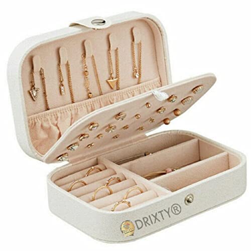 DRIXTY Jewelry Box, Women Portable Travel Jewelry Organizer Box Makeup Cosmetic Case Storage Bag for Necklace Chain Bracelet Watch Earring Mirror - Image 1