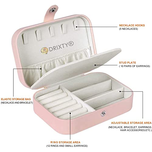 DRIXTY Jewelry Box, Women Portable Travel Jewelry Organizer Box Makeup Cosmetic Case Storage Bag for Necklace Chain Bracelet Watch Earring Mirror - Image 5
