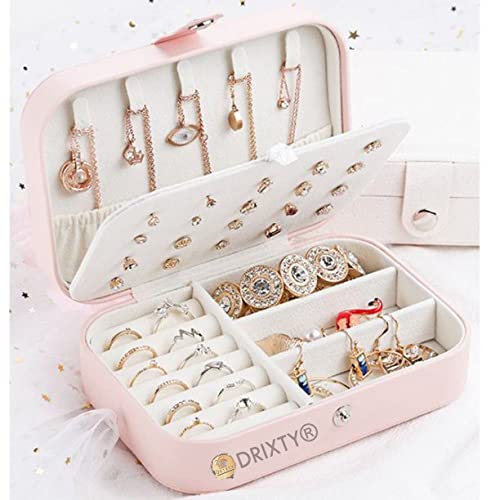 DRIXTY Jewelry Box, Women Portable Travel Jewelry Organizer Box Makeup Cosmetic Case Storage Bag for Necklace Chain Bracelet Watch Earring Mirror - Image 4