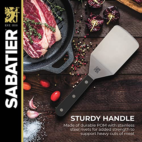 SABATIER Triple Rivet Wide Turner, 9.625 Inch Stainless Steel Spatula for Cast Iron, Griddle and Grill Cooking, Professional Grade Kitchen Utensil - Image 4