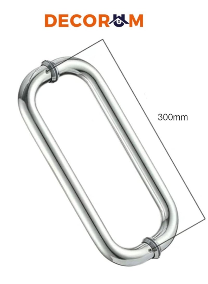 Decorum 12" Glass Door Handle, O-Shaped Stainless Steel, Double-Sided Pull Handle For Shower, Barn, And Office Doors, 300mm Mirror Finish - Image 2
