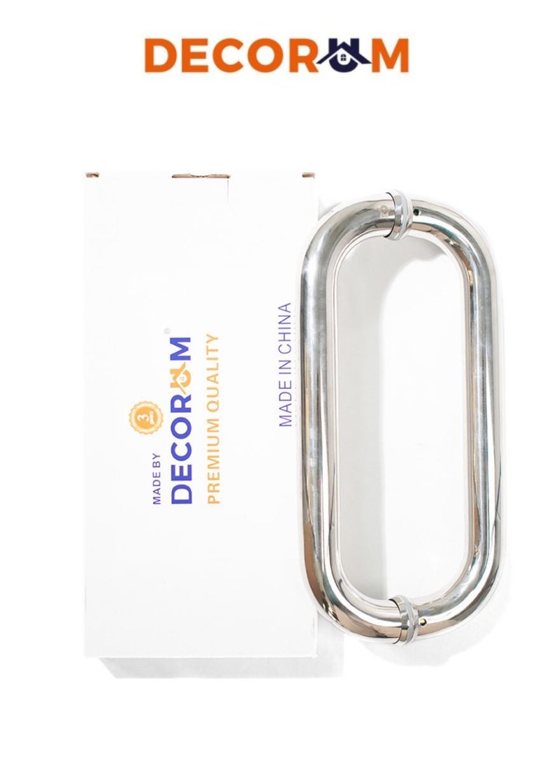 Decorum 12" Glass Door Handle, O-Shaped Stainless Steel, Double-Sided Pull Handle For Shower, Barn, And Office Doors, 300mm Mirror Finish - Image 4