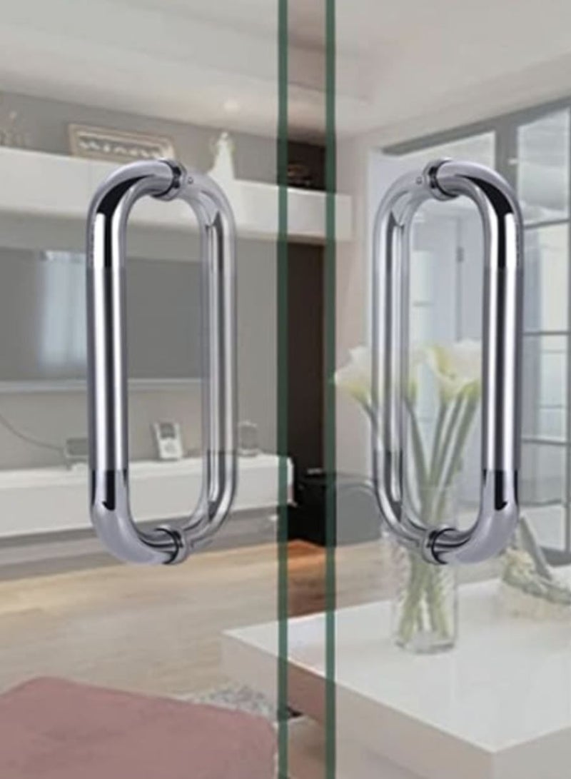Decorum 12" Glass Door Handle, O-Shaped Stainless Steel, Double-Sided Pull Handle For Shower, Barn, And Office Doors, 300mm Mirror Finish - Image 3