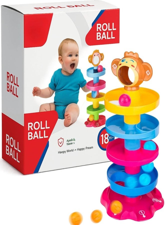 PLUSPOINT Monkeyball Drop Toy for Babies & Toddlers - 5-Layer Tower with Swirling Ramps, 3 Rattle Balls, Multicolor Educational Development Toy Set for Early Learning - Image 1