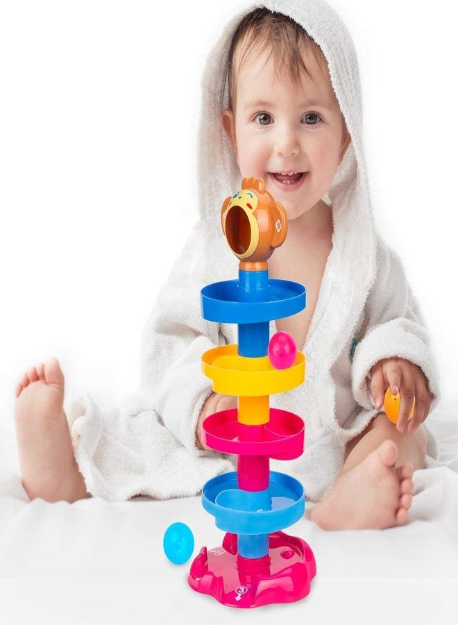 PLUSPOINT Monkeyball Drop Toy for Babies & Toddlers - 5-Layer Tower with Swirling Ramps, 3 Rattle Balls, Multicolor Educational Development Toy Set for Early Learning - Image 2