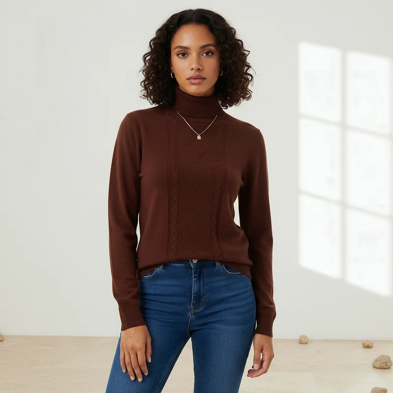 2Xtremz 2Xtremz Textured High Neck Tricot Sweater