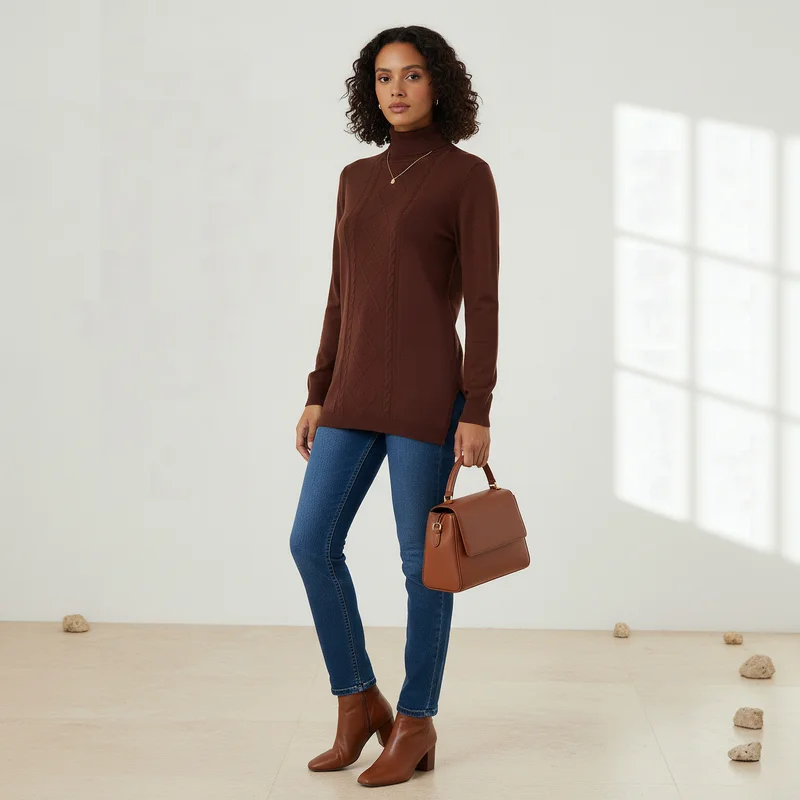 2Xtremz 2Xtremz Textured High Neck Tricot Sweater