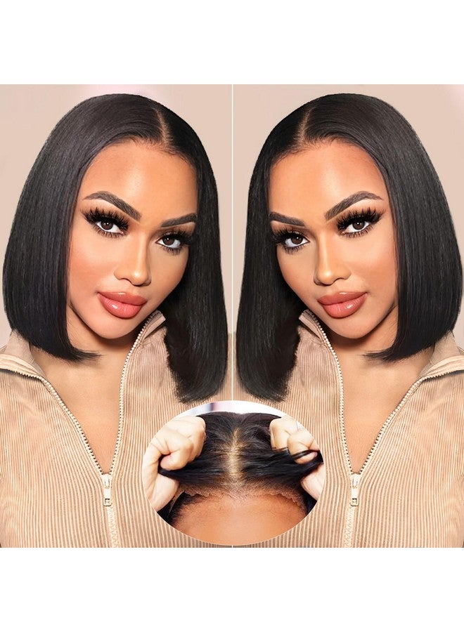 ايسي باروكات بدون لاصق، شعر بشري تم قطعه مسبقًا، باروكات بوب بوب، شعر بشري 4 × 4، باروكات بدانتيل أمامي للنساء ذوات البشرة السمراء، كثافة 180%، شعر بشري مع شريط مطاطي 10 بوصة - Image 1