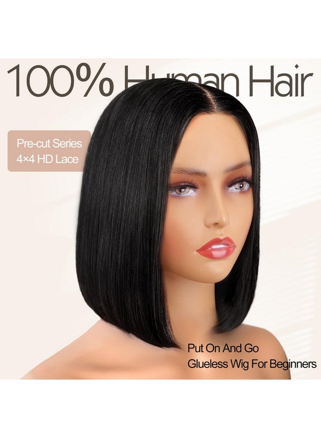 ايسي باروكات بدون لاصق، شعر بشري تم قطعه مسبقًا، باروكات بوب بوب، شعر بشري 4 × 4، باروكات بدانتيل أمامي للنساء ذوات البشرة السمراء، كثافة 180%، شعر بشري مع شريط مطاطي 10 بوصة - Image 2