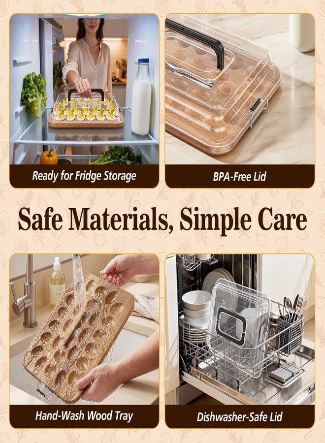 MAYELM Deviled Egg Containers with Lid, Acacia Wood Deviled Egg Platter Tray for 26 Eggs, Fold-Down Clear BPA-Free Cover Stores Flat, Portable Handle, Secure Latch, 4 Stainless Steel Forks (Black) - Image 5