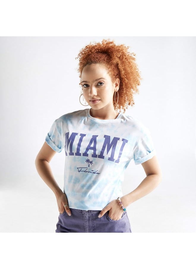 FAV Miami Print T-shirt with Crew Neck and Drop Shoulder Sleeves  - Image 1