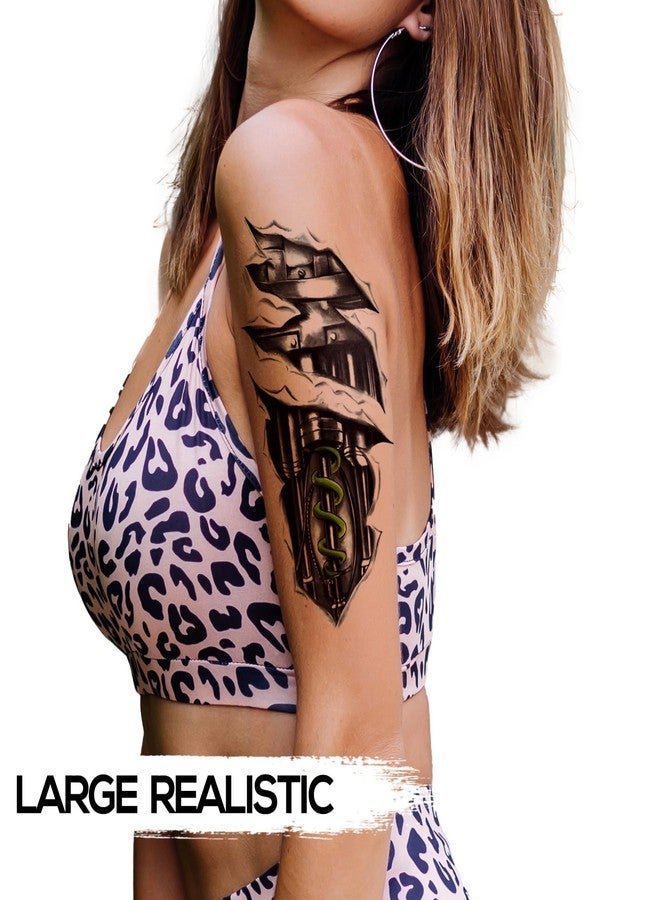 Kotbs 6-Sheet Mechanical Arm Temporary Tattoos for Men Women and Teens - Realistic Waterproof Fake Tattoos for Halloween Cosplay Festivals and Parties - Image 3