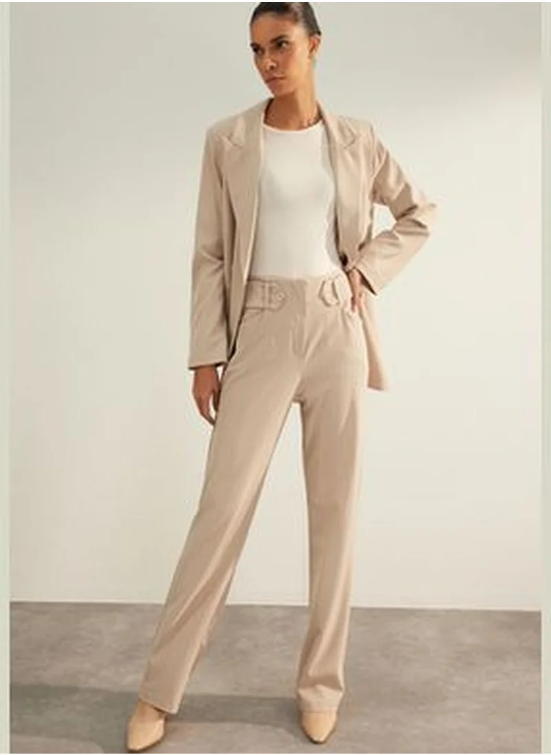 trendyol Beige Premium Wide Leg Woven Trousers TWOAW24PL00047