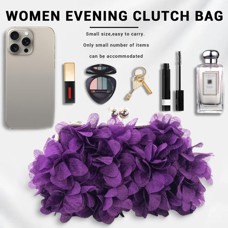 JAMBHALA Women Elegant Evening Purse, Small Floral Clutch Bag with Detachable Chain for Wedding, Party, Prom (Purple) - Image 4