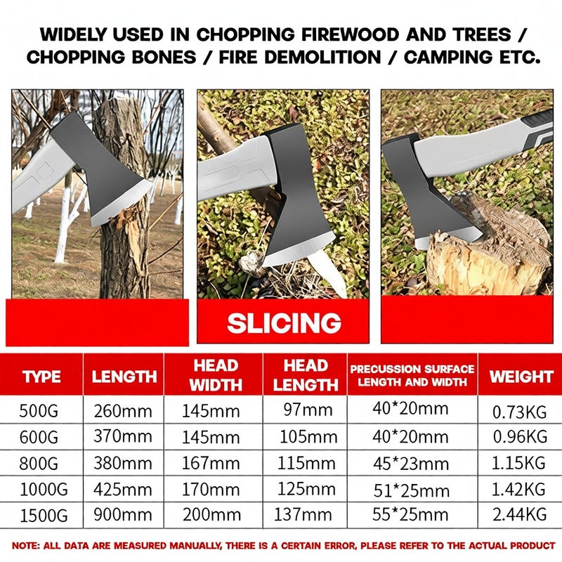 800g Drop-Forged Steel Head Woodworking Axe - Sharp Polished Cutting Surface Fibre Handle Axe for Outdoor Gardening, Household Logging & Wood Splitting - Image 5