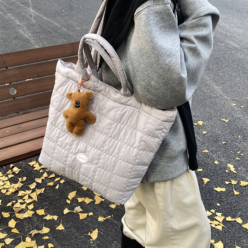 Casual Lazy Style Large Capacity Tote Bag Women'S 2024 Winter New Cotton Bag Fashion Lightweight Handbag - Image 3