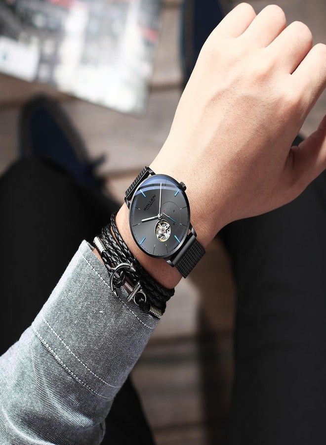 SOLLEN Men's Automatic Watch, Original Mechanical Movement - 3ATM Water Resistant - Skeleton Design & Luminous Hands - Small Second Dial & Stainless Steel Case, Minimalist Casual Slim Gifts for Men - Image 3