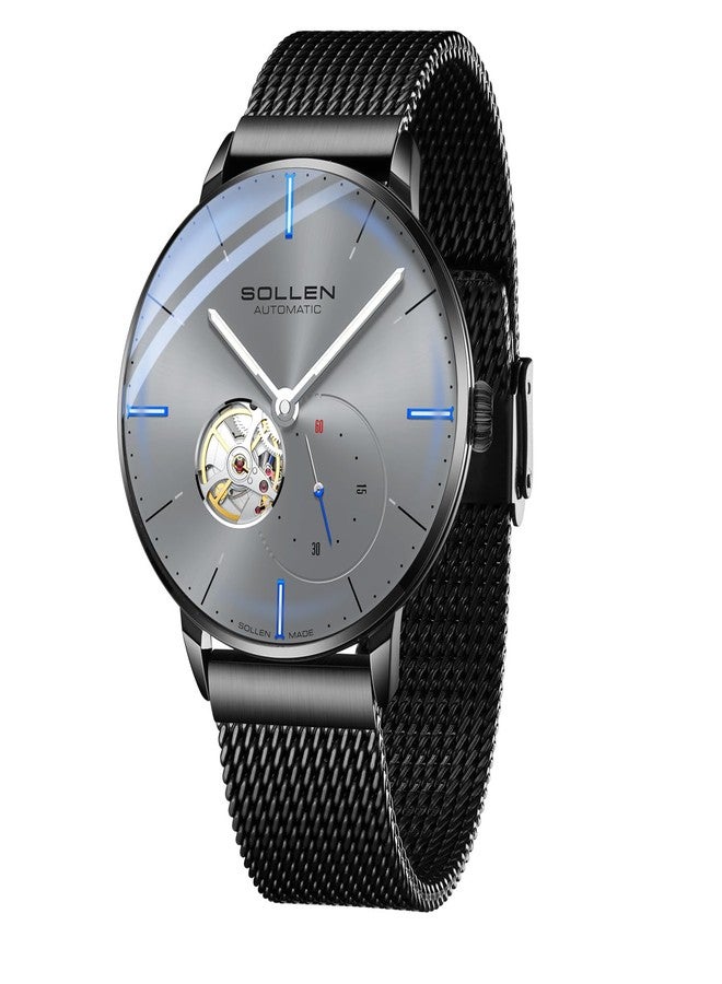 SOLLEN Men's Automatic Watch, Original Mechanical Movement - 3ATM Water Resistant - Skeleton Design & Luminous Hands - Small Second Dial & Stainless Steel Case, Minimalist Casual Slim Gifts for Men - Image 1