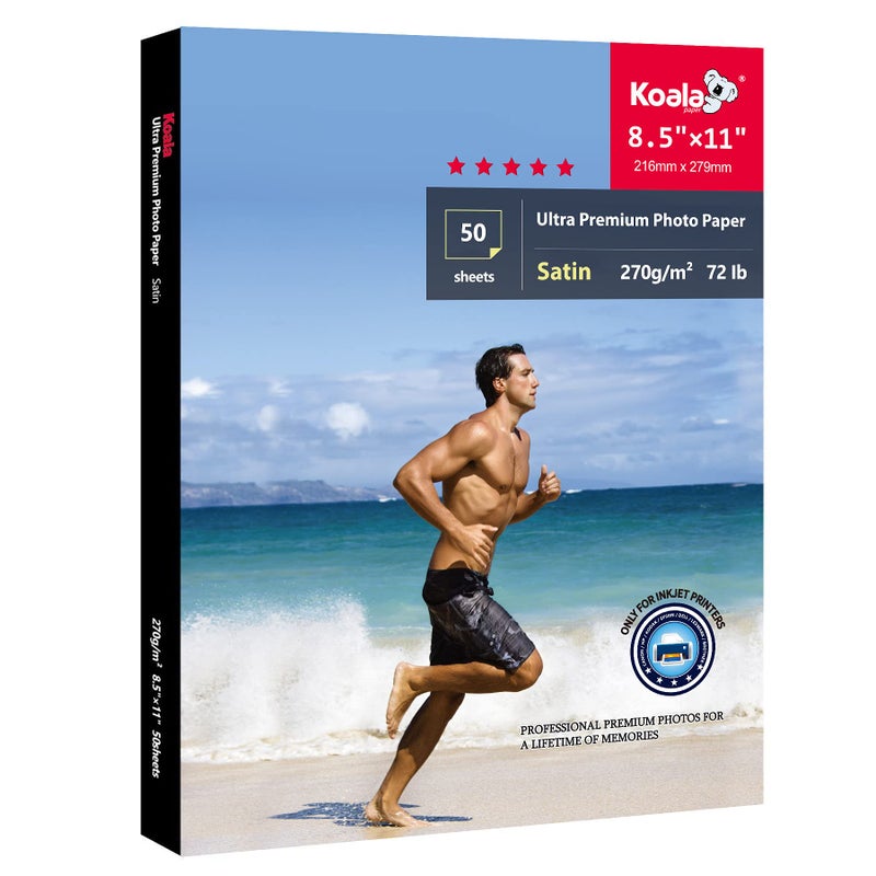 KOALA PAPER Koala Ultra Premium Photo Paper 8.5 x 11 In Satin Photo Printer Paper for Inkjet Printer Water-Resistant Semi Gloss 50 Sheets 72lb - Image 1