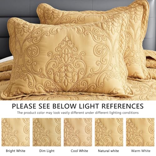 CHIXIN Oversized Bedspread Coverlet Set King Size - Lightweight Bedding Cover - Beautiful Stitching - 5 Piece Reversible Bedspread - Luxury Damask Paisley Pattern (King, Honey-Gold) - Image 4