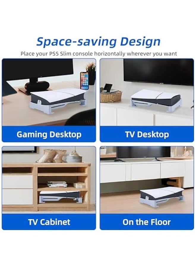 Topleo Horizontal Stand for PS5 Slim/PS5 Pro Base Stand Accessories Compatible with Playstation 5 Slim/PS5 Pro Digital & Ultra-HD Edition Console - White(Compatible with PS5 Slim/Pro)  - Image 5