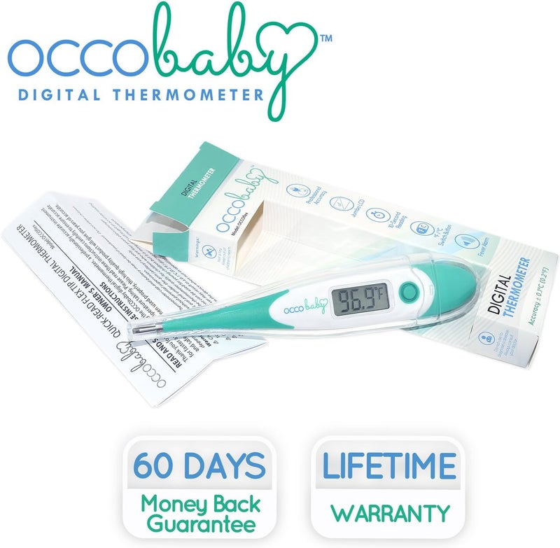 OCCObaby ترمومتر رقمي سريري للأطفال - شاشة LCD، طرف مرن، قراءة سريعة دقيقة للحمى خلال 10 ثوانٍ للاستخدام الشرجى والفموي وتحت الإبط - ترمومتر مقاوم للماء للأطفال والرضع - Image 4