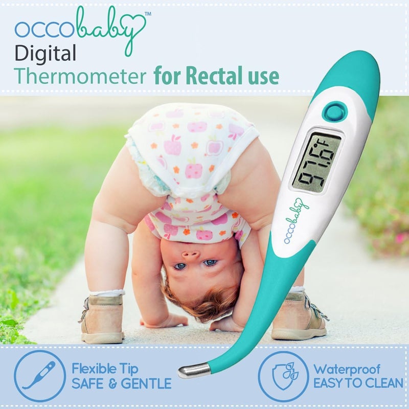 OCCObaby ترمومتر رقمي سريري للأطفال - شاشة LCD، طرف مرن، قراءة سريعة دقيقة للحمى خلال 10 ثوانٍ للاستخدام الشرجى والفموي وتحت الإبط - ترمومتر مقاوم للماء للأطفال والرضع - Image 3