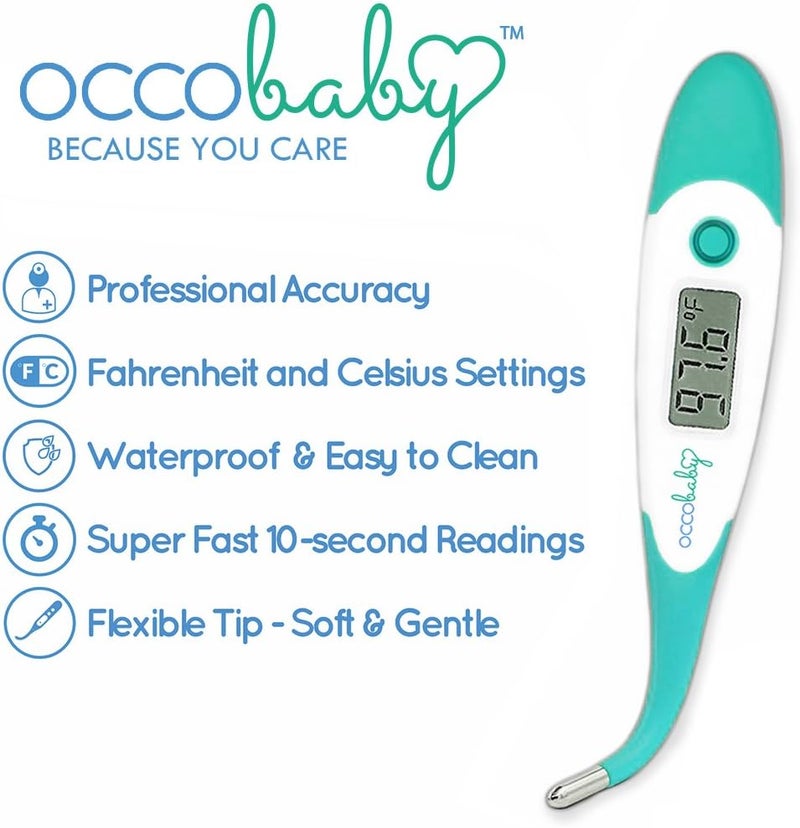 OCCObaby ترمومتر رقمي سريري للأطفال - شاشة LCD، طرف مرن، قراءة سريعة دقيقة للحمى خلال 10 ثوانٍ للاستخدام الشرجى والفموي وتحت الإبط - ترمومتر مقاوم للماء للأطفال والرضع - Image 2