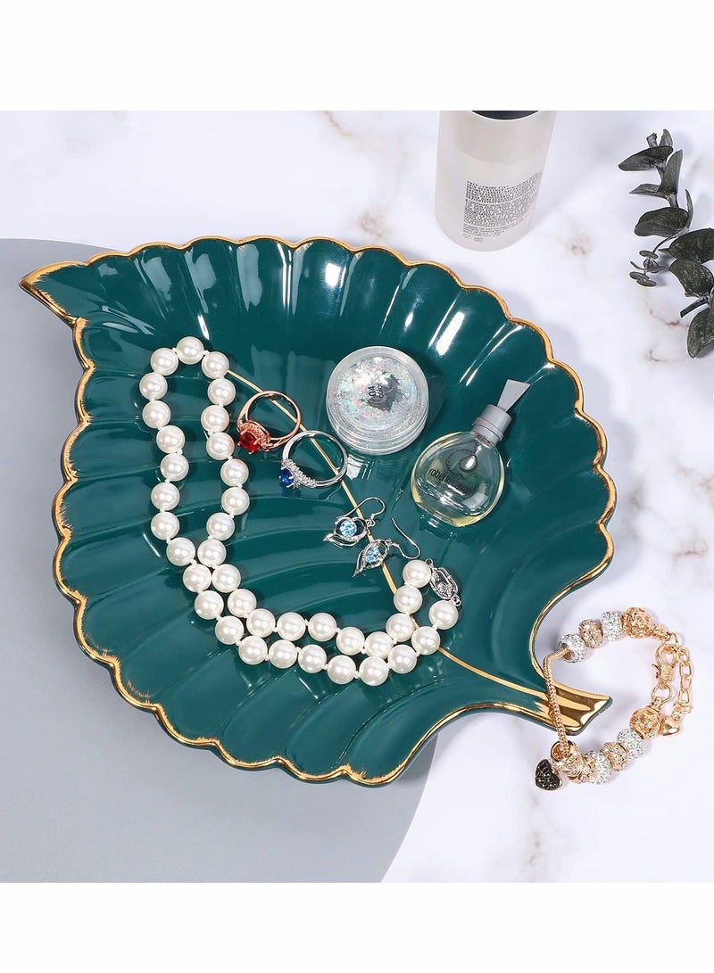 Ceramic Leaf Dish, Jewelry Trays Trinket Dish Ring Dish Aesthetic Ceramic Candy Plate Snack Plate Leaf Shaped Dish Room Decor (Green)  - Image 2