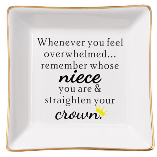 Spegiffu Niece Gifts from Auntie - Jewelry Dish Tray - 'When You Feel Overwhelmed...Straighten Your Crown', Birthday, Mother's Day, Christmas, Valentine's, Wedding, Graduation - Image 1