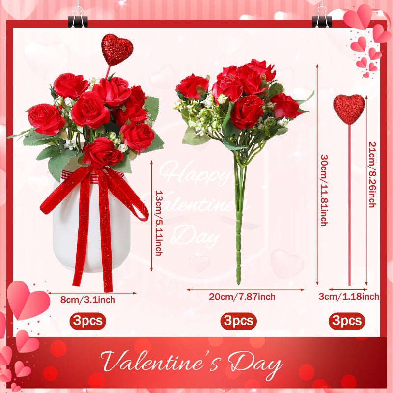 Knitgrip 3 Pcs Valentine's Day Table Decor Floral Centerpiece for Table Decorative Red Rose Mason Jar Valentines Centerpiece Valentine Wedding Anniversary Home Kitchen Decor Gift for Women Mothers Day - Image 2