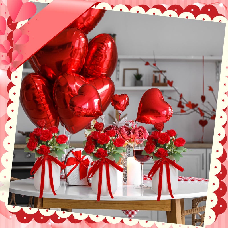 Knitgrip 3 Pcs Valentine's Day Table Decor Floral Centerpiece for Table Decorative Red Rose Mason Jar Valentines Centerpiece Valentine Wedding Anniversary Home Kitchen Decor Gift for Women Mothers Day - Image 5