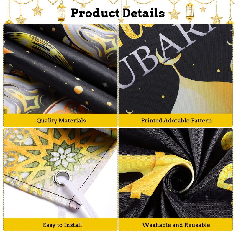 Boyiee Ramadan Mubarak Decorations Backdrop Banner Muslim Ramadan Kareem Background Eid Mubarak Sign Photo Booth Backdrop Background for Home Muslim Eid Al Fitr Party Supplies(Black) - Image 3