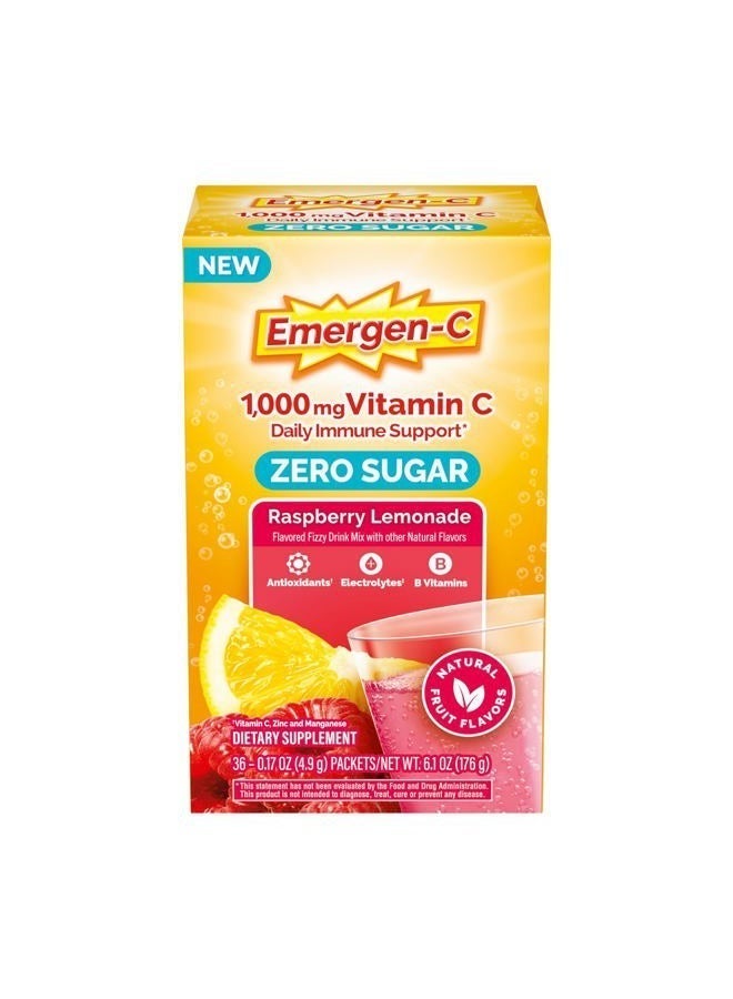 Emergen-C Zero Sugar 1000 mg Vitamin C Powder for Daily Immune Support Caffeine Free Vitamin C Supplements with Zinc and Manganese, B Vitamins and Electrolytes, Raspberry Lemonade Flavor - 36 Count - Image 4