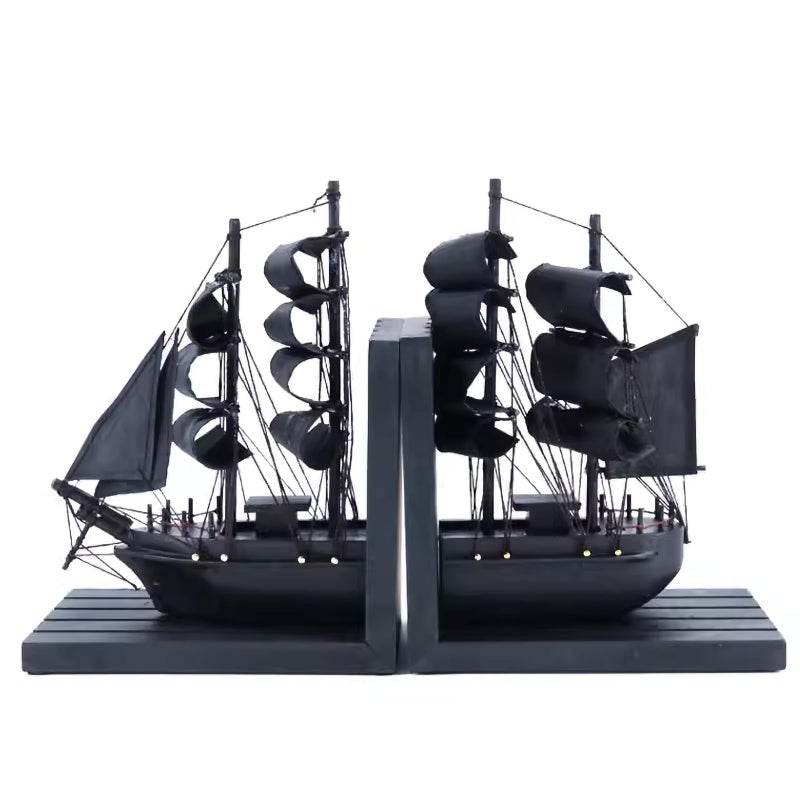 NAUTIMALL Wooden Ship bookends The Black Pearl Pirate 10 Prebuilt Caribbean Coastal Sailboat Decor Nautical Gift for Enthusiasts