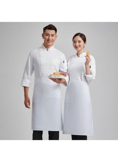 NIBEMINENT Hotel Restaurant Work Clothes Men's Large Size Restaurant Kitchen Pure White Chef's Long-sleeved Double-breasted Kitchen Clothes  - Image 1
