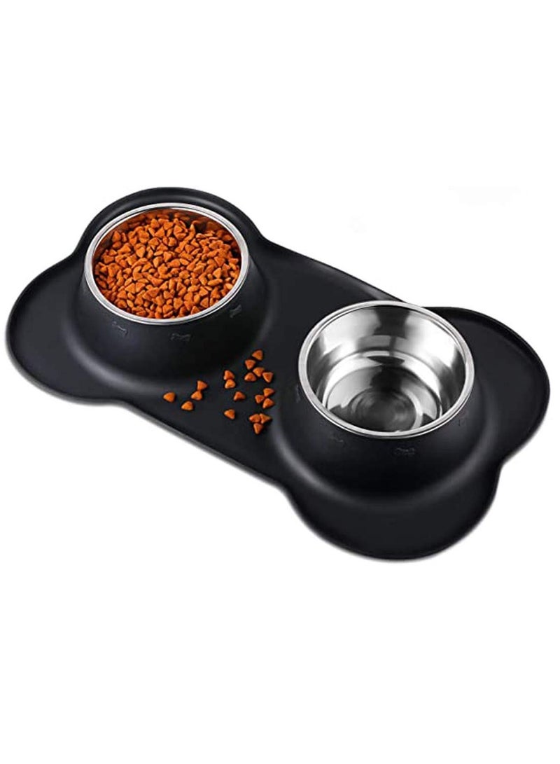 KASTWAVE 2 x 400 ML Dog Bowls with Non slip Silicone Mat, Stainless Steel Double Bowls Set for Cats Puppy Small Medium Dogs Food and Water Feeding - Image 2