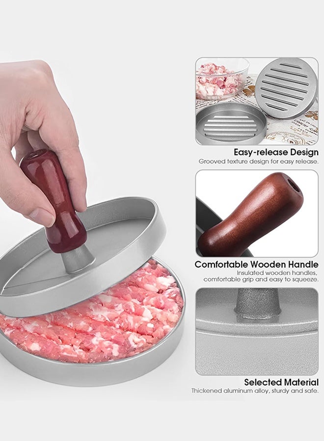 سويت لايف صانعة فطائر البرجر من الفولاذ المقاوم للصدأ، قالب فطائر البرجر بمقبض خشبي، غير لاصق، مع 100 ورقة فطائر - Image 5