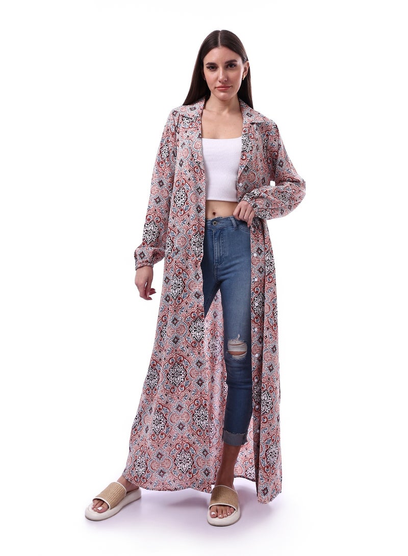 Andora Belted Patterned Maxi Dress With Notched Collar _ Kashmir & White - Image 4