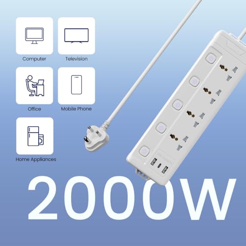 AILKIN DarkWoof 2500W/240V Extension Board with 4 Universal Sockets, 2 USB and Type C Fast Charging Ports [1 Year Warranty], Individual Switches, Light Indicator, Military Grade 4M Long Cable - Image 2