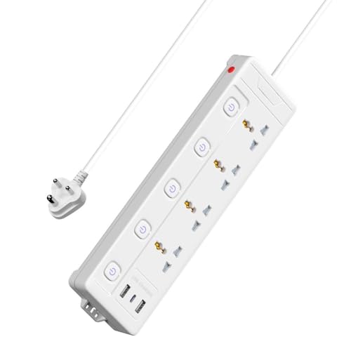 AILKIN DarkWoof 2500W/240V Extension Board with 4 Universal Sockets, 2 USB and Type C Fast Charging Ports [1 Year Warranty], Individual Switches, Light Indicator, Military Grade 4M Long Cable - Image 1