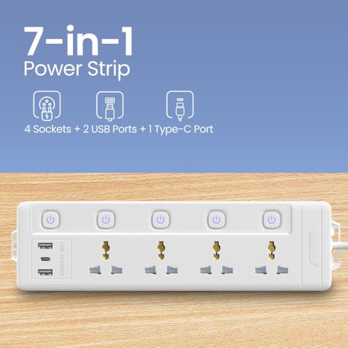 AILKIN DarkWoof 2500W/240V Extension Board with 4 Universal Sockets, 2 USB and Type C Fast Charging Ports [1 Year Warranty], Individual Switches, Light Indicator, Military Grade 4M Long Cable - Image 3