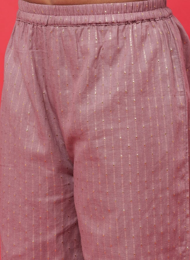 أيه كيه إس طقم كورتا بناتي بتصميم منسوج باللون البني مع دوباتا - Image 3